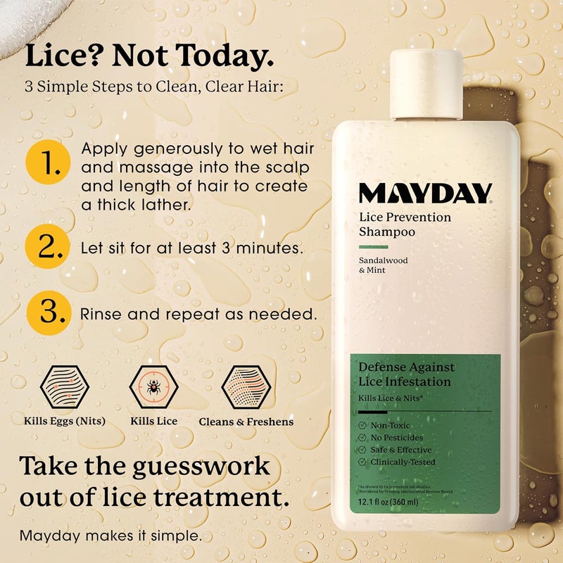 Mayday Lice Prevention Shampoo - Sandalwood & Mint - 12oz, Non-Toxic, Pesticide-Free, Scientifically Proven Defense Against Lice & Nits, Shampoo for Adults & Kids, Safe for All Hair Types - Image 3